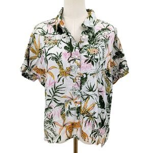 Tropical Safari Linen Button Front Shirt Size‎ L Resort Casual Rachel Zoe